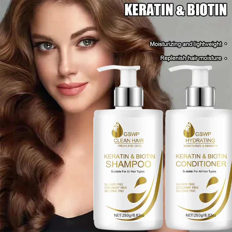 GSWP Keratin Biotin Shampoo & Conditioner,Gentle cleansing, suitable for all hair types, ideal as a gift. 500g Halalzen