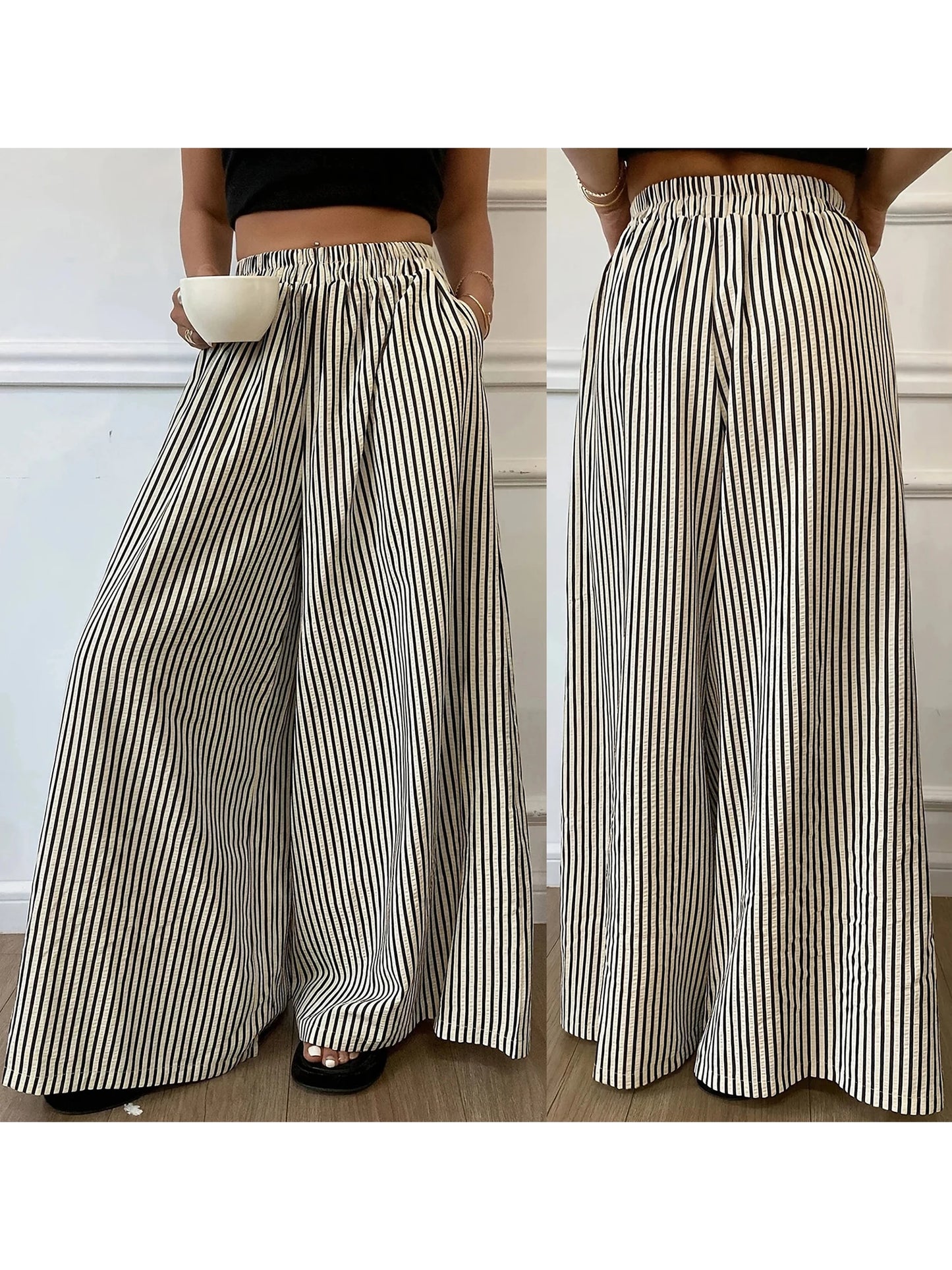 Women s Boho Chic Floral Print Wide Leg Palazzo Pants High Waist Loose Fit Trousers with Pockets and Belt Detail