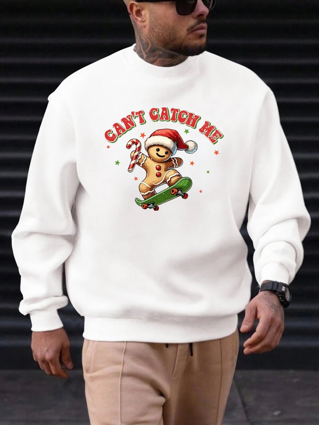 Men's Cotton Crewneck Sweatshirt CAN'T CATCH ME Graphic Print 2025 New Trending Fashion Casual High Quality Top Clothing