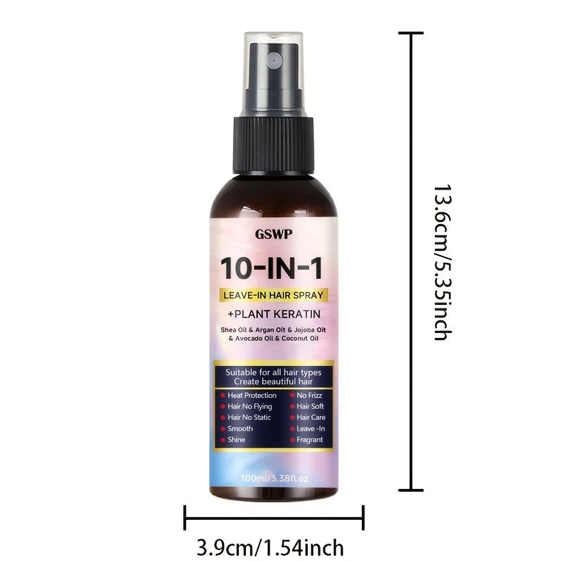 GSWP 10-in-1 Leave-in Hair Spray contains Moroccan argan oil and castor oil, providing heat protection and deep moisturization. Halalzen