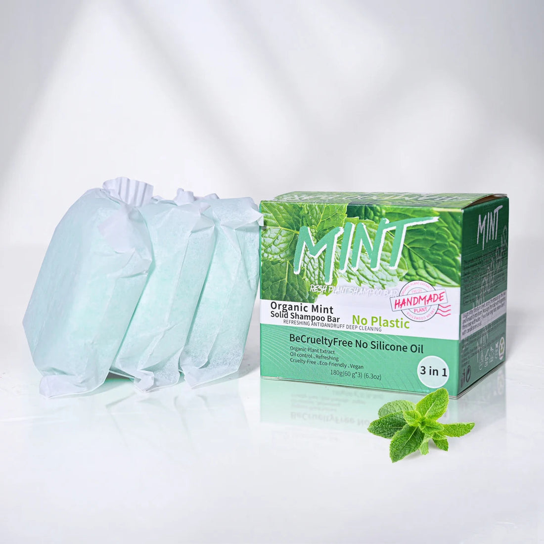 60g *3 in 1 Mint Shampoo Handmade Soap for Oil Control Dandruff Removal Balance Water and Oil Halalzen