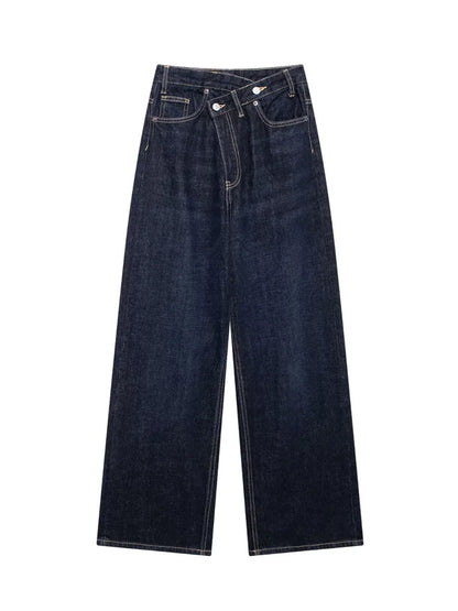 Women's Basic Hundred Jeans New Fashion Asymmetric Design High Waist Wide Leg Trousers Casual Women's Straight Leg Jeans