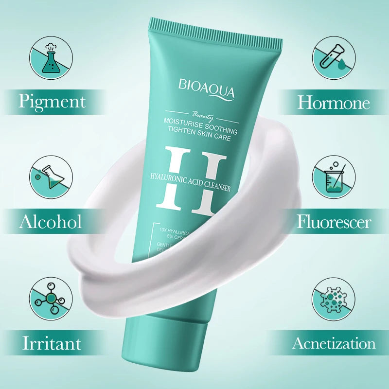 BIOAQUA Hyaluronic Acid Facial Cleanser Moisturizing Face Wash Foam Anti-aging Face Cleanser Facial Skin Care Products Halalzen
