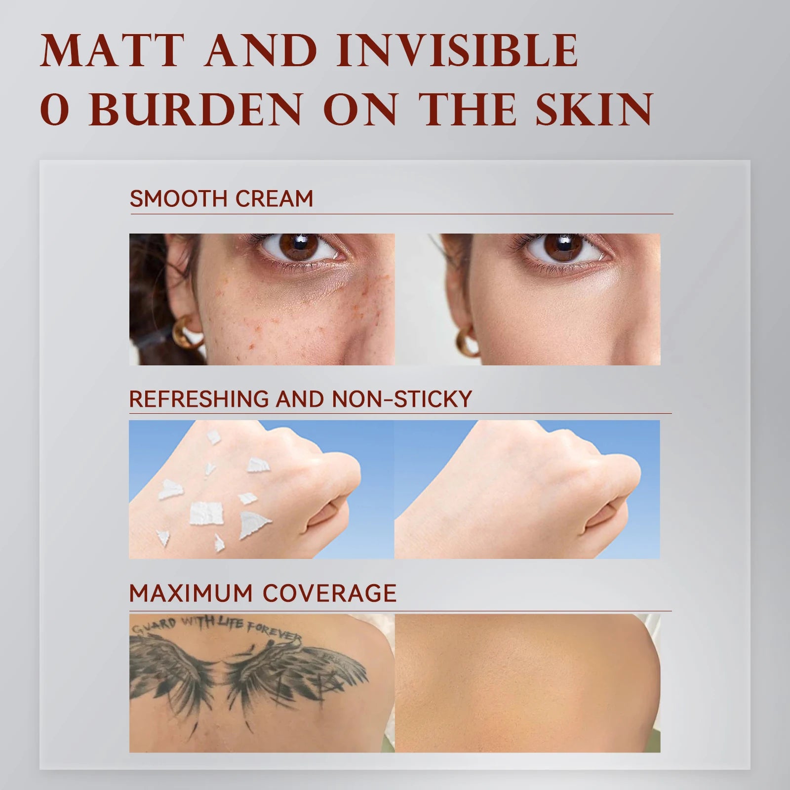 3-in-1 sunscreen concealer foundation cream, light in texture, covers flaws, and has a lasting makeup effect