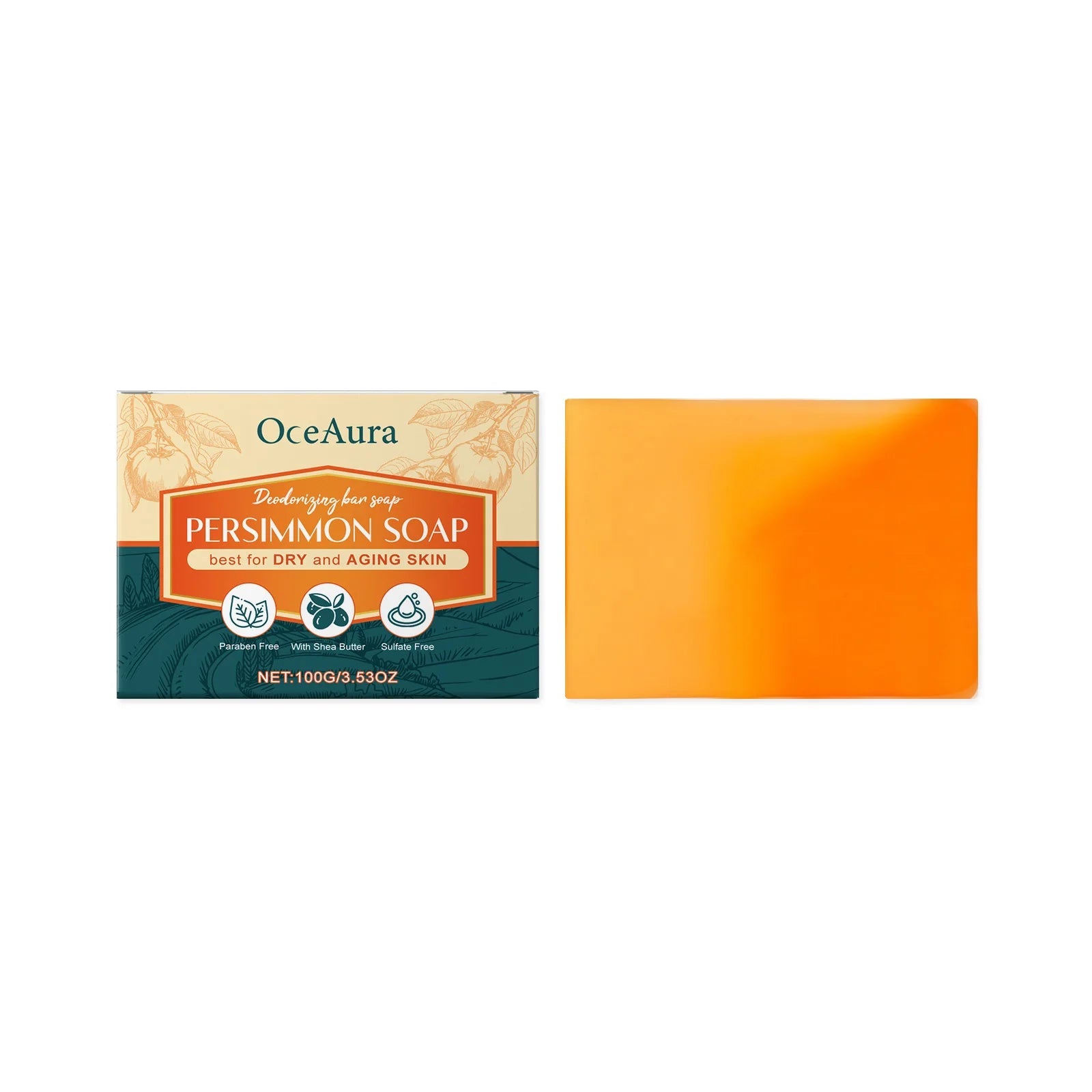 OceAura Persimmon Soap Bar for Body Odor Control Deodorant Professional Skin Cleaning Goat Milk Body Wash Persimmon Shower Gel Halalzen