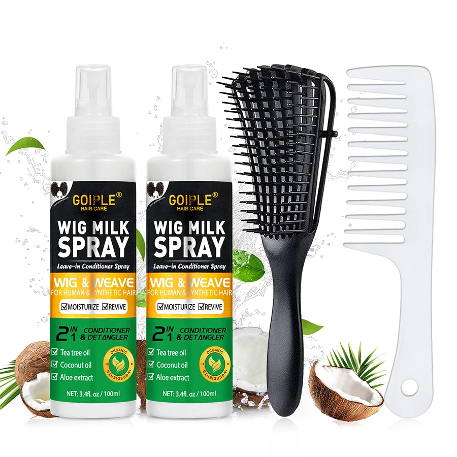 2 In 1 Wig Shampoo and Leave-in Conditioner Wig Care Solution Detangle Spray Anti-Frizz Moisturizes & Revitalizes Synthetic Wigs Halalzen