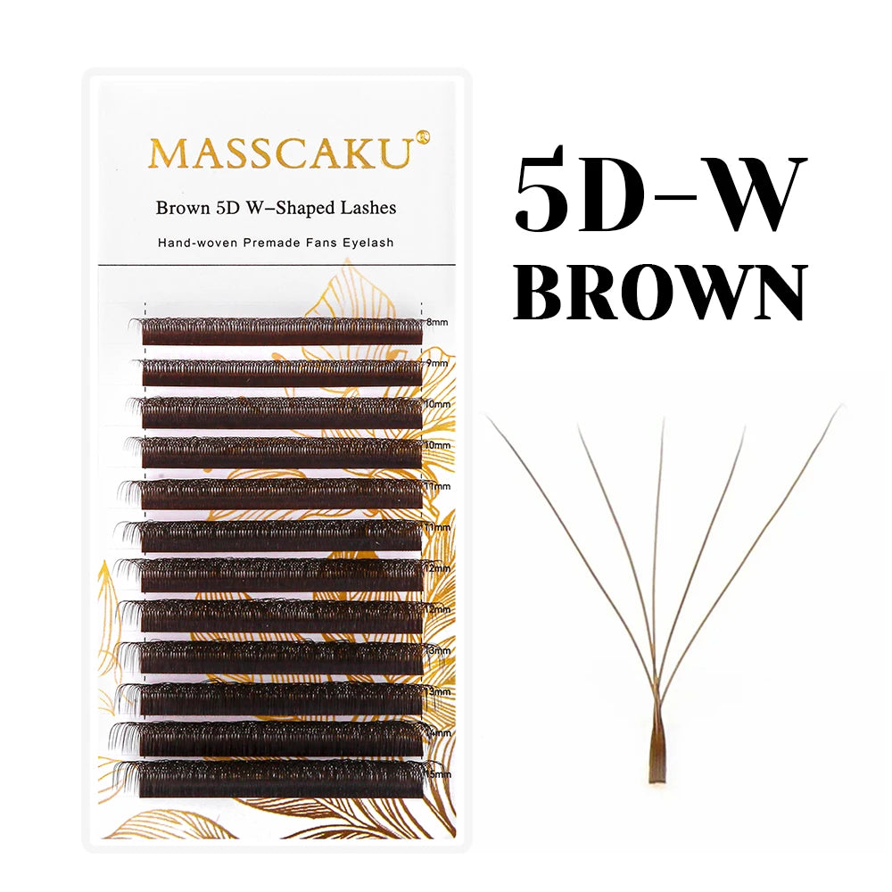 MASSCAKU New Brown 3D/4D/5D W Shaped Eyelash Extensions 8-15mm Mix Length Hand-Woven Premade Volume Fans Cilios for Makeup Tools