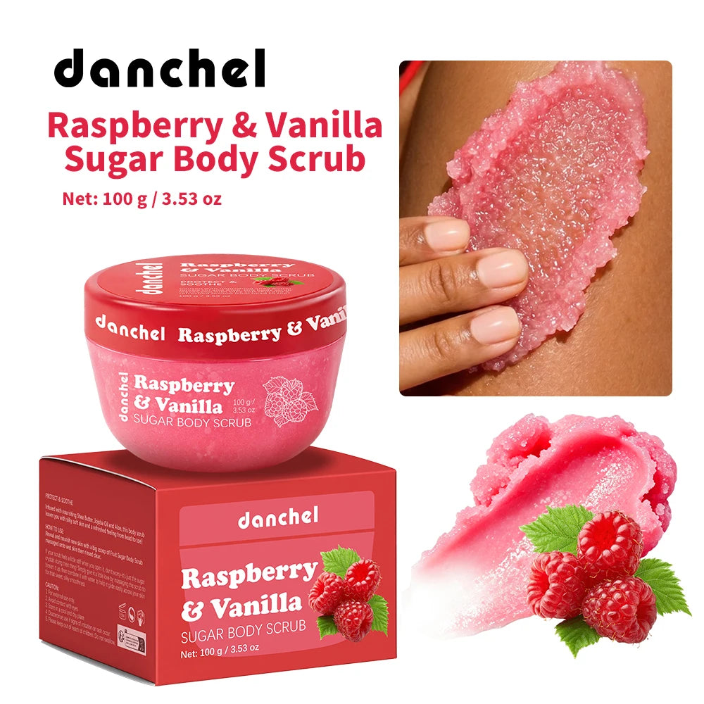 Raspberry Vanilla Sugar Body Scrub Gentle Exfoliation Remove Dead Skin Smooth Soothed Skin Soft Fragrance Shower Body Care