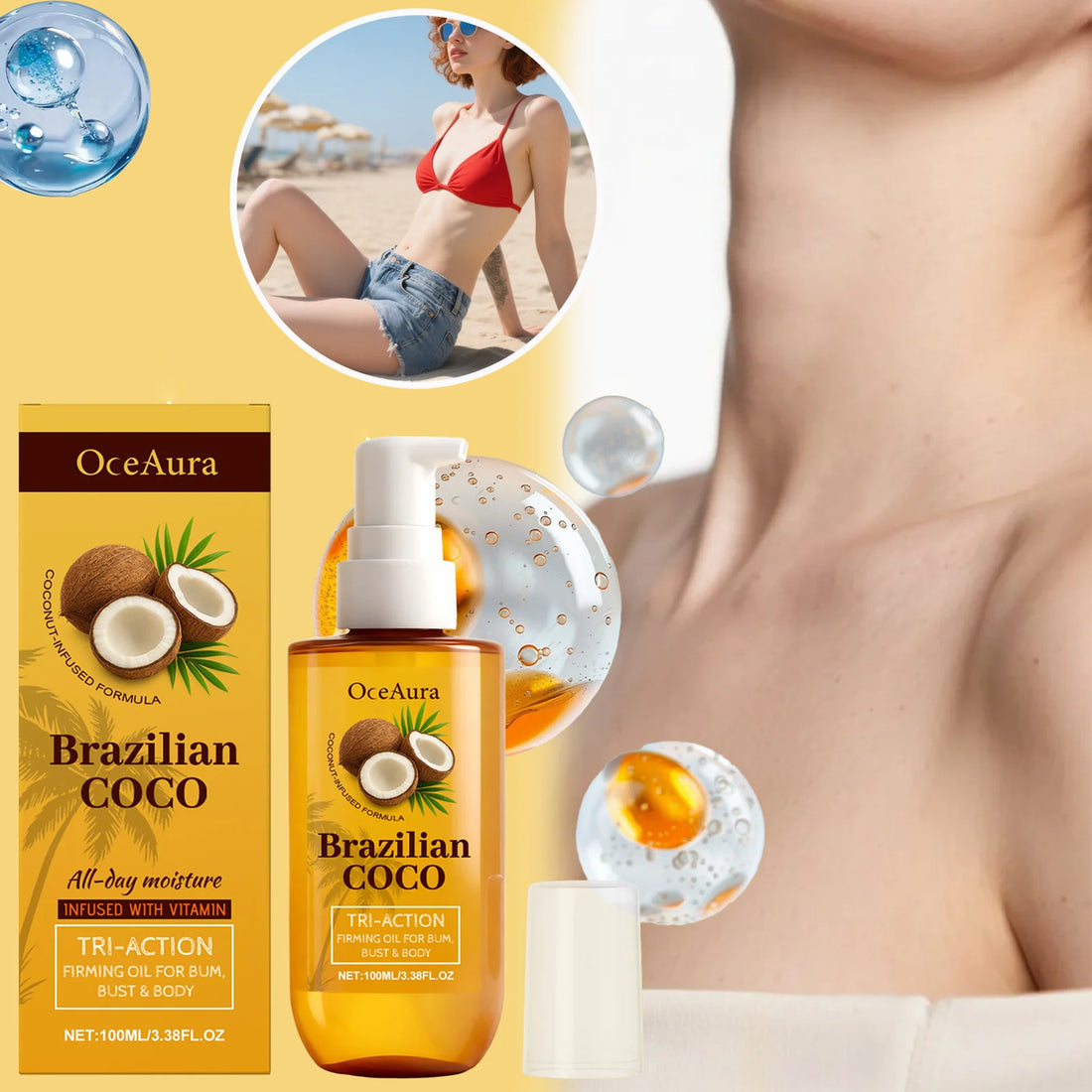 Coconut Body Oil Firming & Moisturizing Skin Care for Body Butt Chest Vitamin Enriched Dry Skin Remedy Nourishing Fast Absorbing