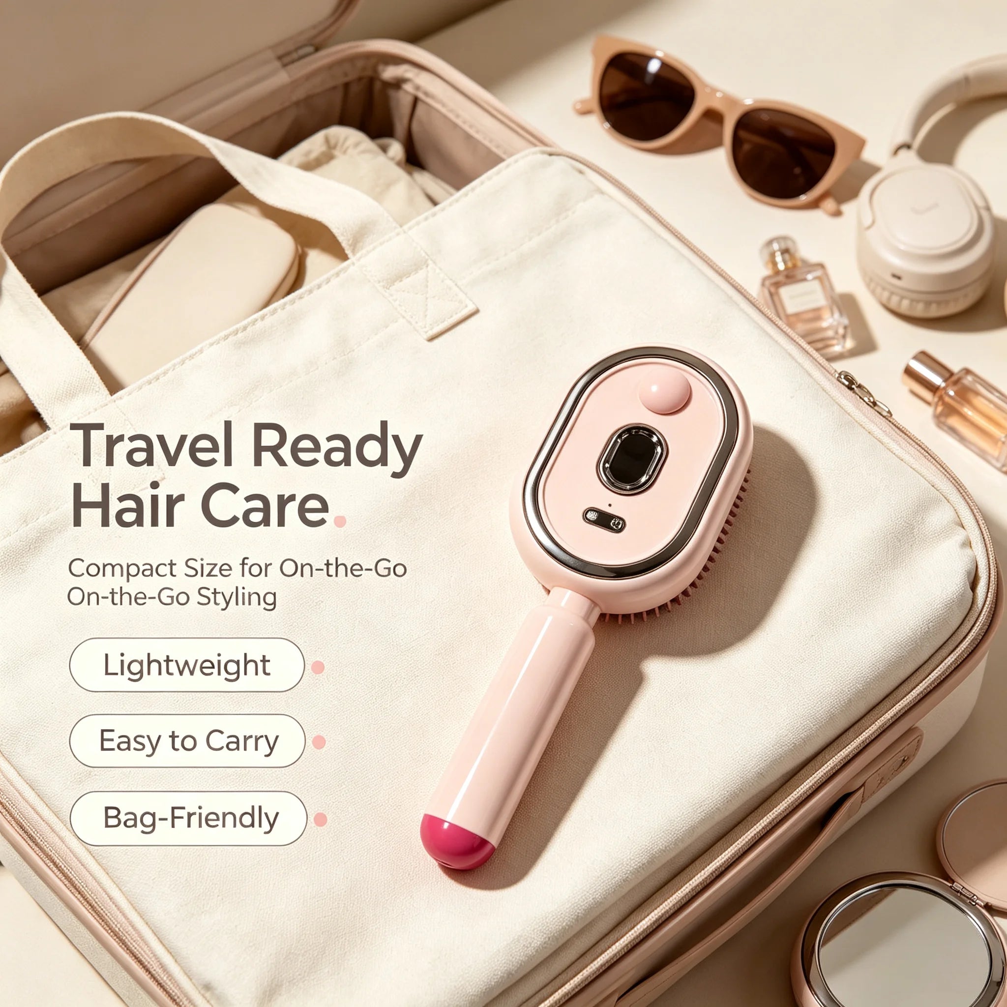 Mini Pink Cloud Air Cushion Hair Brush,Soft Scalp Massage Comb,Anti‑Tangle Travel Hairbrush,Pocket Styling Tool for Women Girls