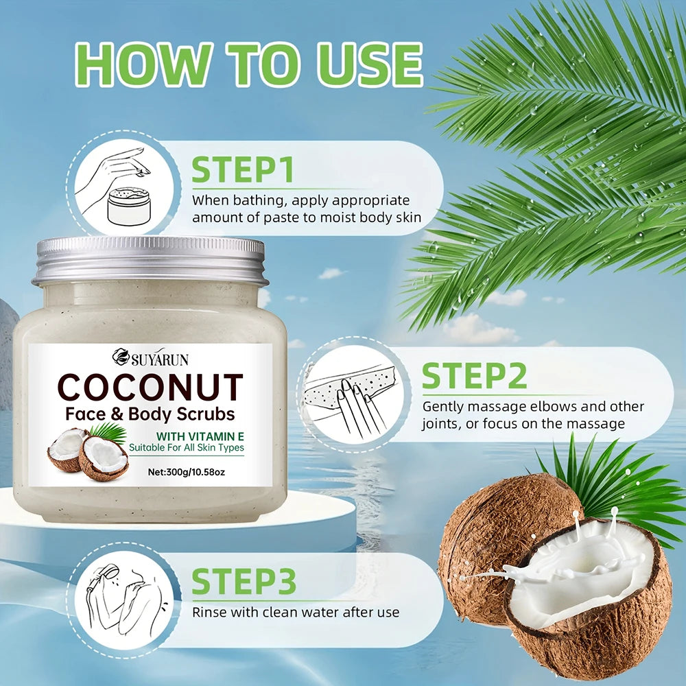 SUYARUN Organic Coconut Sugar Body Scrub Exfoliating & Moisturizing - Natural Spa Care for Soft Skin - 300g.