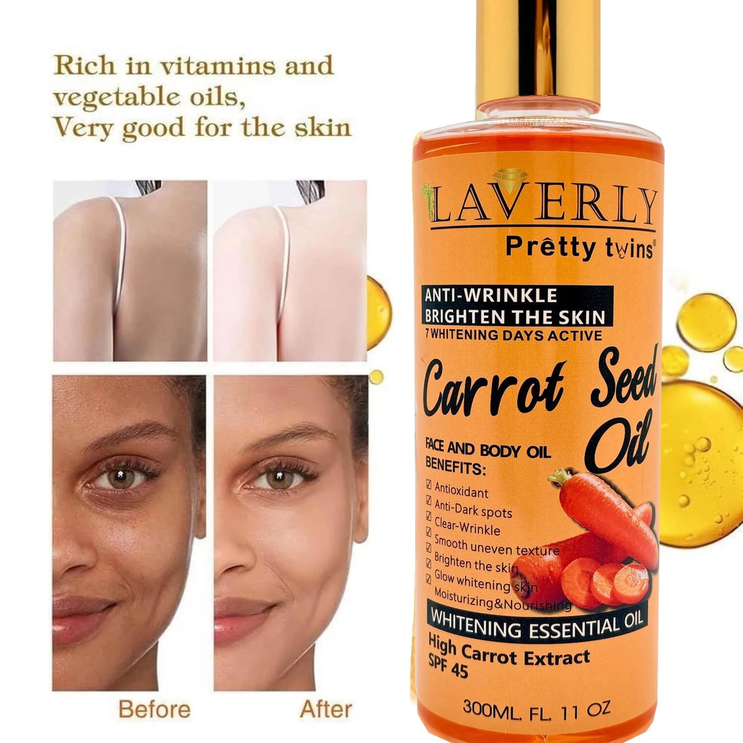 300ML CARROT B-CAROTENE BODY GEL OIL Moisturizing Essential Oil Body Oil Unisex Full Body Care Oil for Body, Face, Hand,