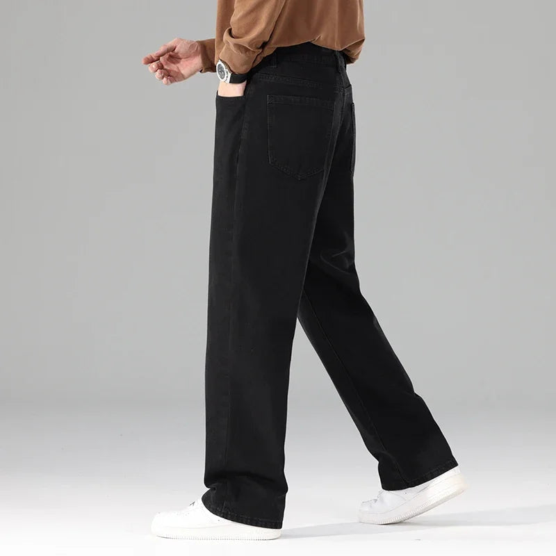 Neue Herren-Jeans für den Herbst, schwarz, lässig, Baggy-Hose, klassisch, gerader Schnitt, bequem, weit geschnitten, Denim-Hose, Herrenbekleidung