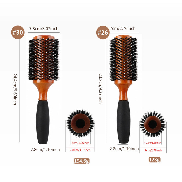 Professional 5 Sizes Boar Bristle Round Hair Brush Wooden Anti Slip Handle Salon Home Blow Dry Curling Volume Styling Brush