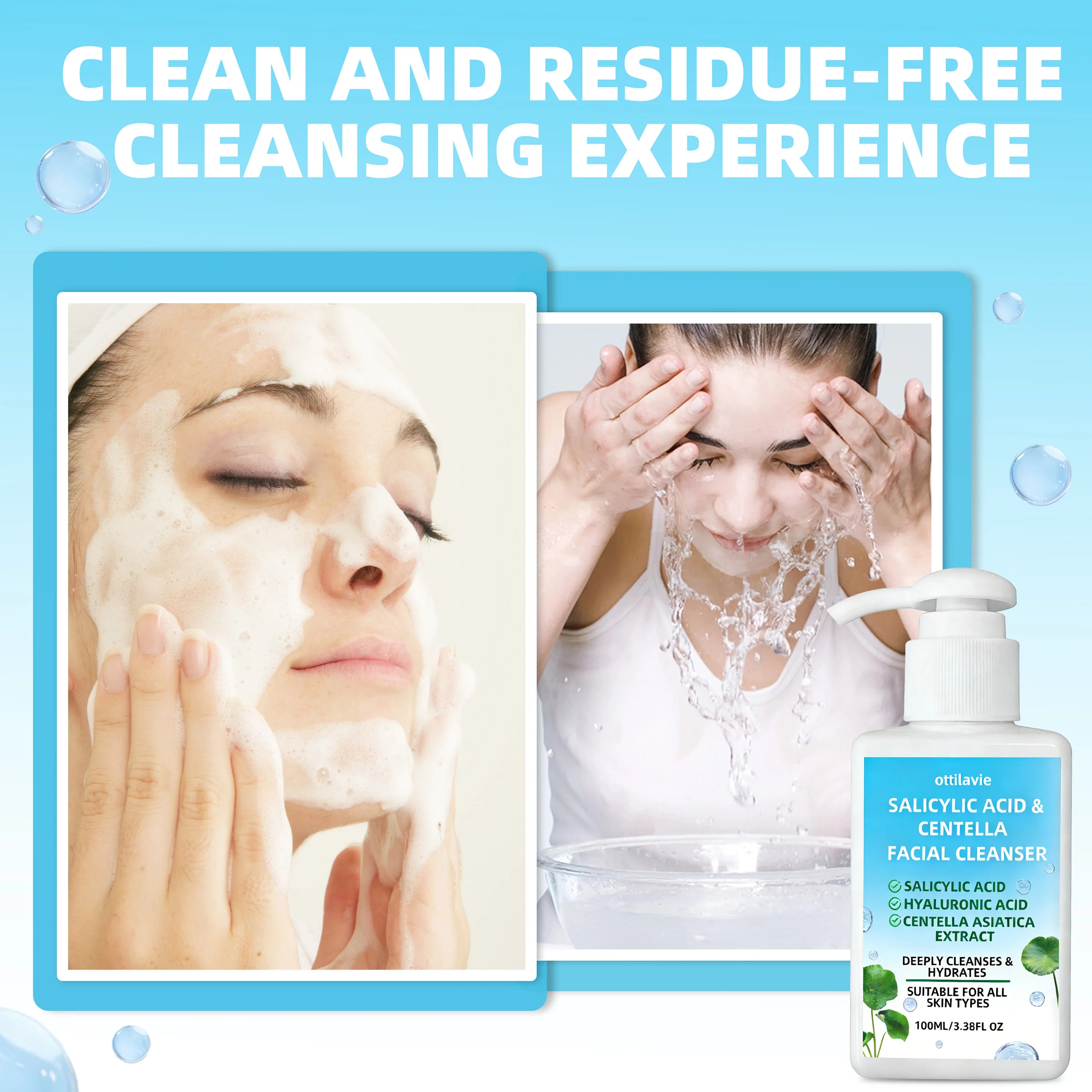 Ottilavie Salicylic Acid & Centella Face Wash: Gentle Exfoliating Cleanser for Deep Pore Care & Hydration, Daily Use, 100ml Halalzen