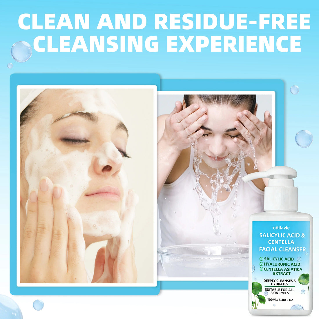 Ottilavie Salicylic Acid & Centella Face Wash: Gentle Exfoliating Cleanser for Deep Pore Care & Hydration, Daily Use, 100ml Halalzen