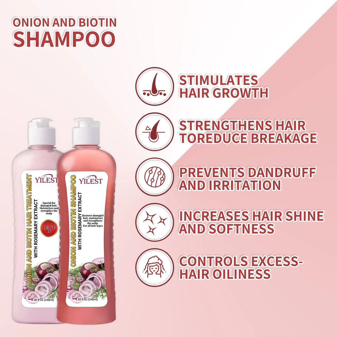 YILEST Onion Biotin Rosemary Shampoo Set Nourishes Hair Roots Restores Hair Luster Improves Hair Quality, Hair Care Cleanliness Halalzen