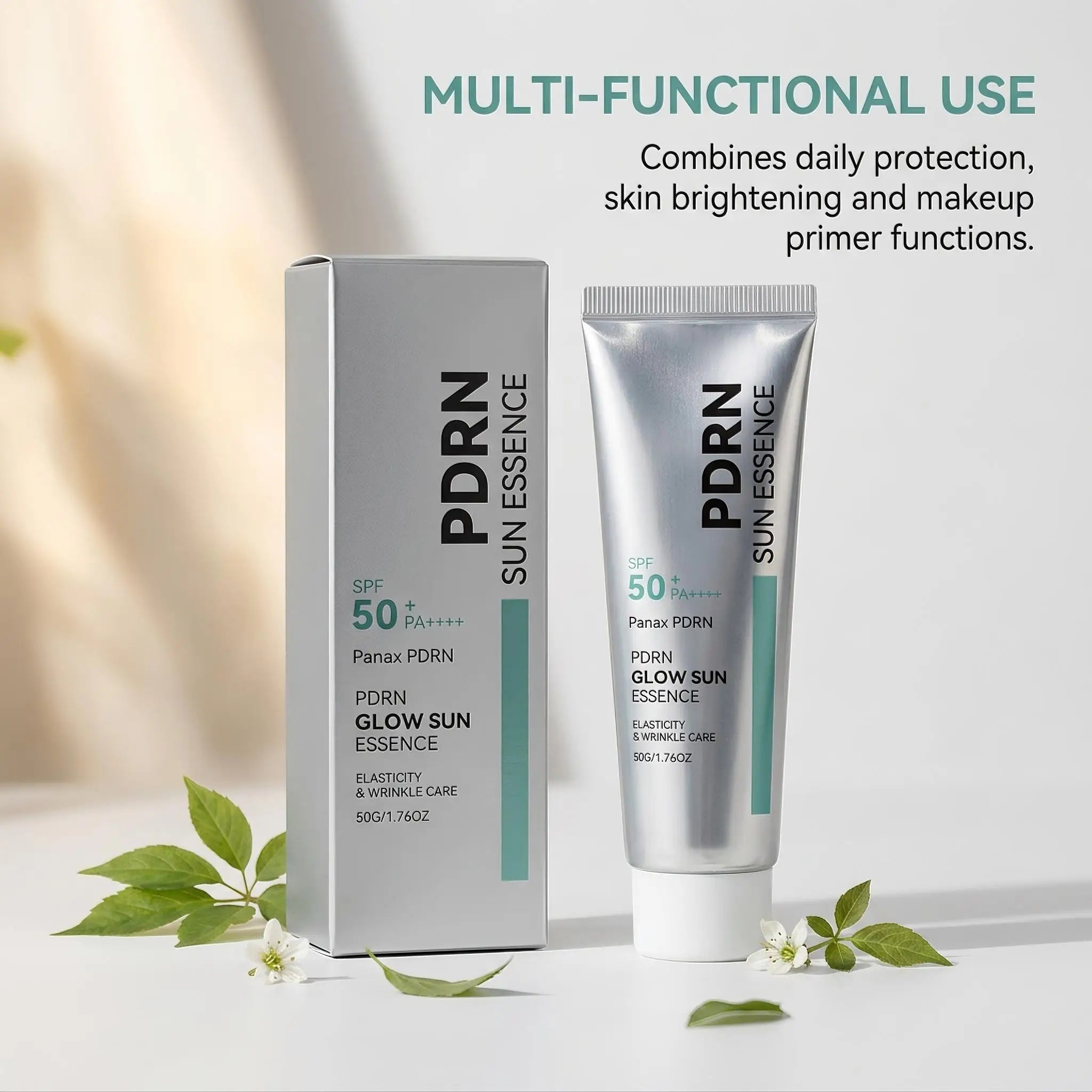SPF 50 PDRN Facial Sunscreen Essence Broad Spectrum UV Defense Waterproof Moisturizing Refreshing Non Sticky Daily Face Sun Care