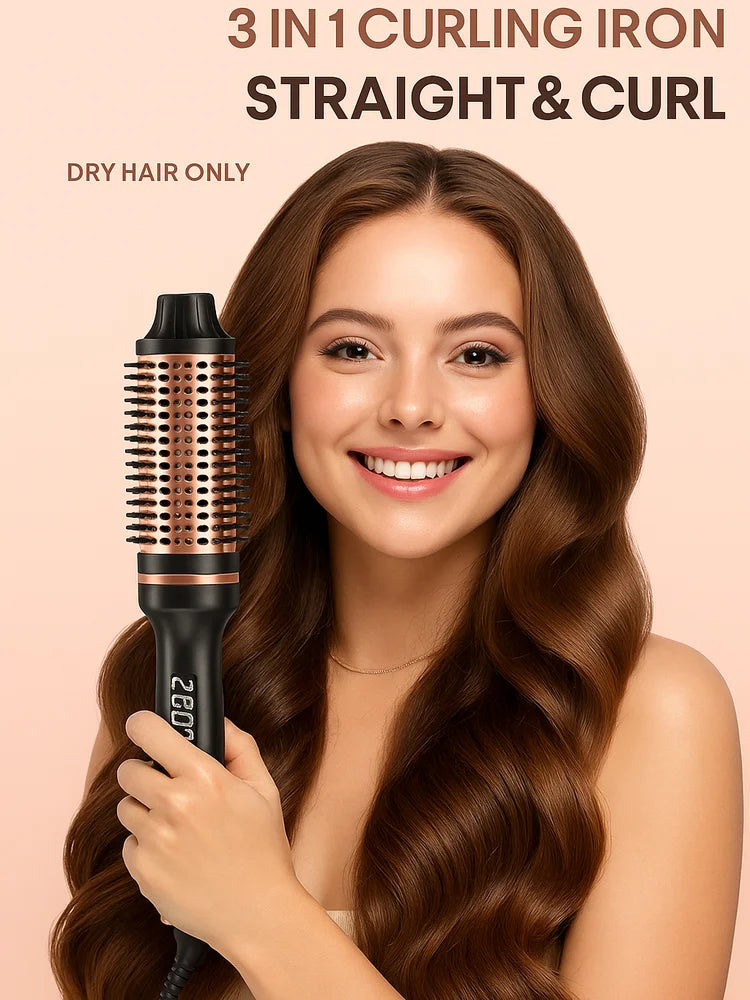 Thermal Brush Styling Comb Electric Fast Heating Anti Scald 3 in 1 Straightener Heated Brush Professional Hair Styling Brush Halalzen