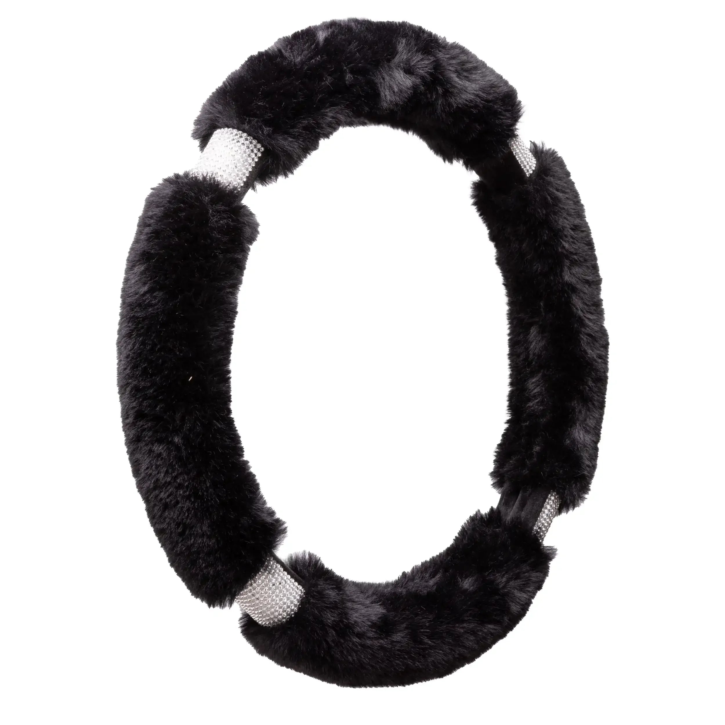 Black Fluffy Bling Steering Wheel Cover, 1.08 lbs,Fit-to-Fit,All-Season Comfort