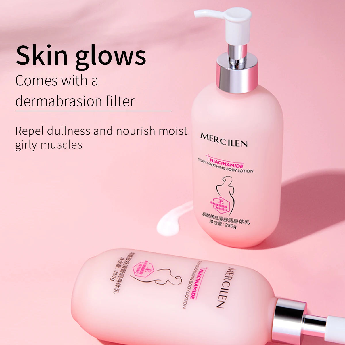 Mercilen Niacinamide Silky Smooth Body Lotion 250g, Moisturizing and Hydrating for Autumn and Winter, Soothes Dry Skin, Improves Skin Radiance, Contains Vaseline, Niacinamide, and Hyaluronic Acid, Suitable for All Skin Types