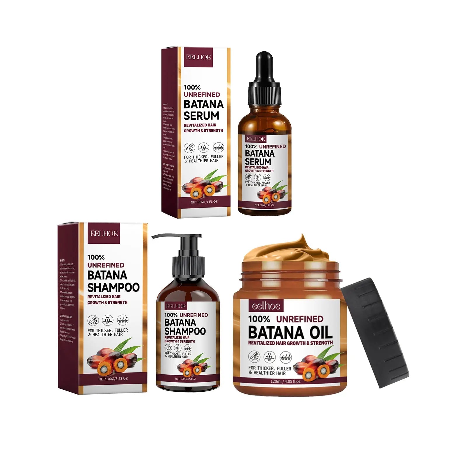 EELHOE Natural Batana Oil Deep Moisturizing Smooth Thick Hair Growth Shampoo and Conditioner for Damaged Hair Keratin Treatment Halalzen