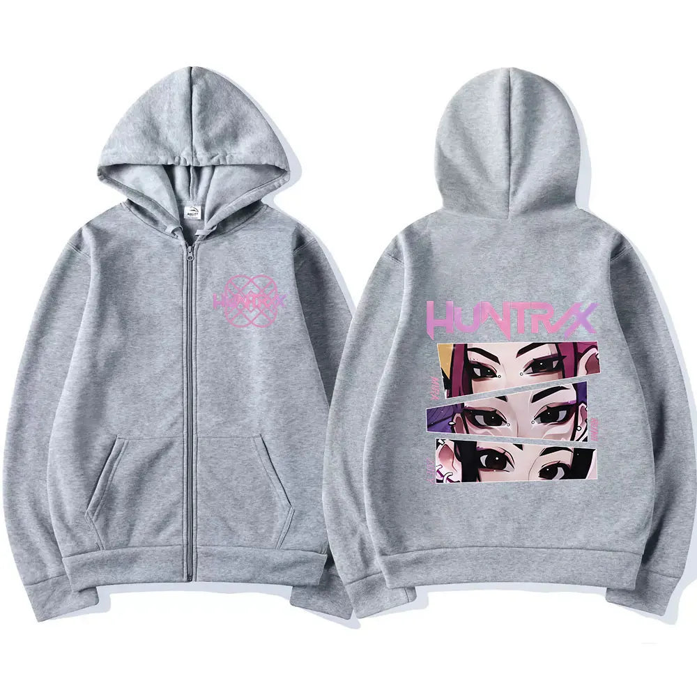 KPop Demon Hunters Rumi Mira Zoey Eyes Zipper Hoodies Fashion Hip Hop Zip Up Sweatshirts Men Women Clothing Pullover Jacket Coat