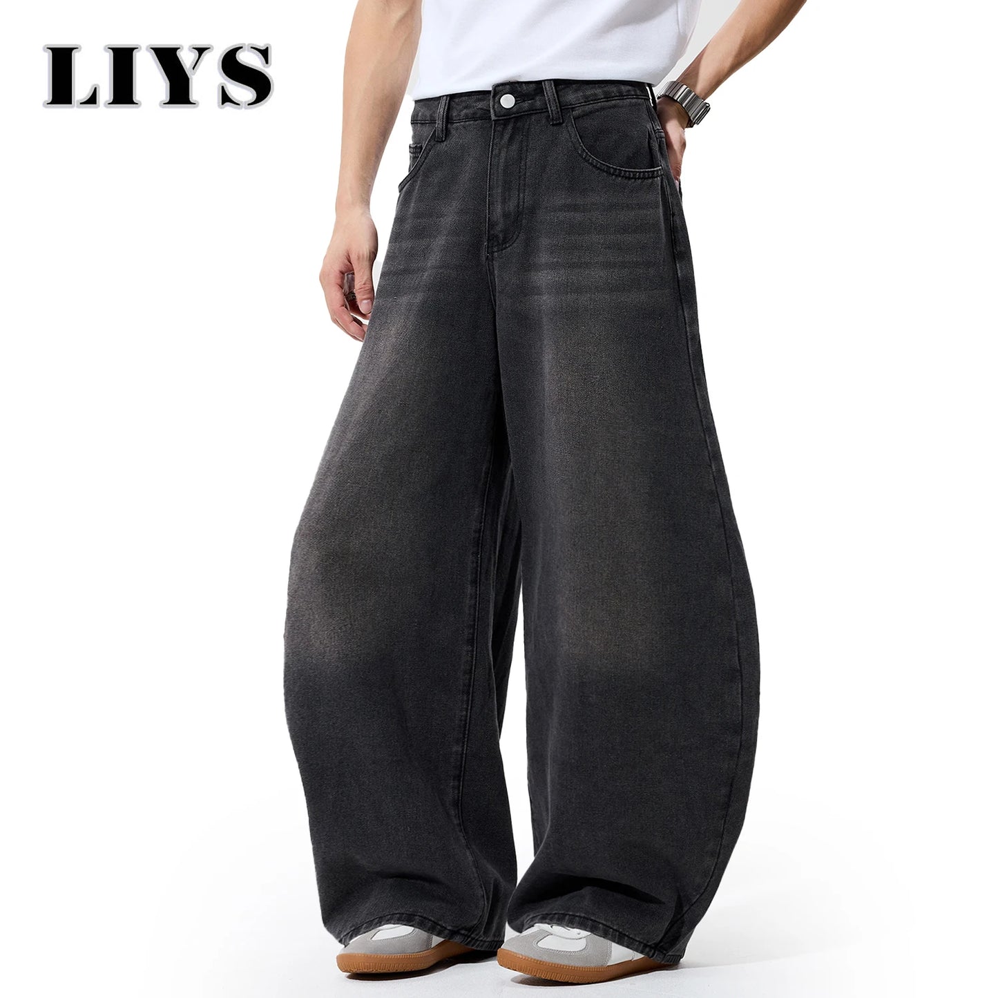 2025 Autumn Men's Retro Grey Black Loose Wide Leg Jeans American Street Baggy Goth Pants Man Designer Jeans Y2K Denim Pants