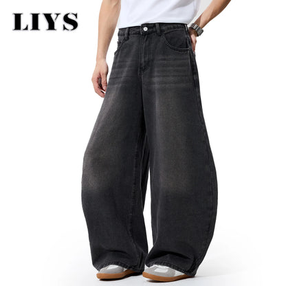 2025 Autumn Men's Retro Grey Black Loose Wide Leg Jeans American Street Baggy Goth Pants Man Designer Jeans Y2K Denim Pants