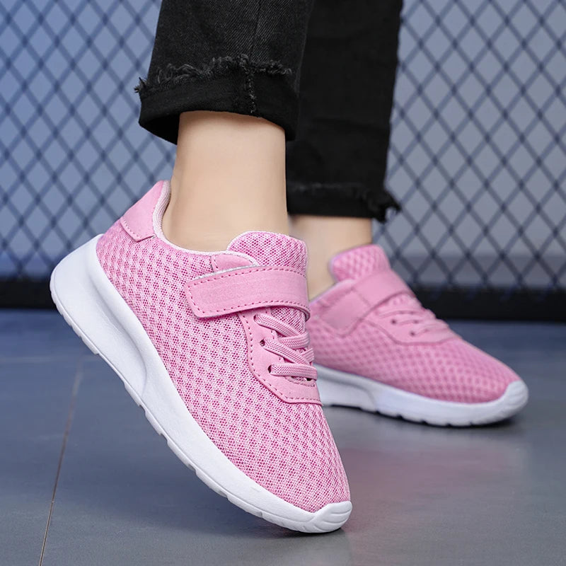 Children's shoes, girls' running and sports shoes, big children's and girls' breathable mesh surface, student shoes, soft soles,