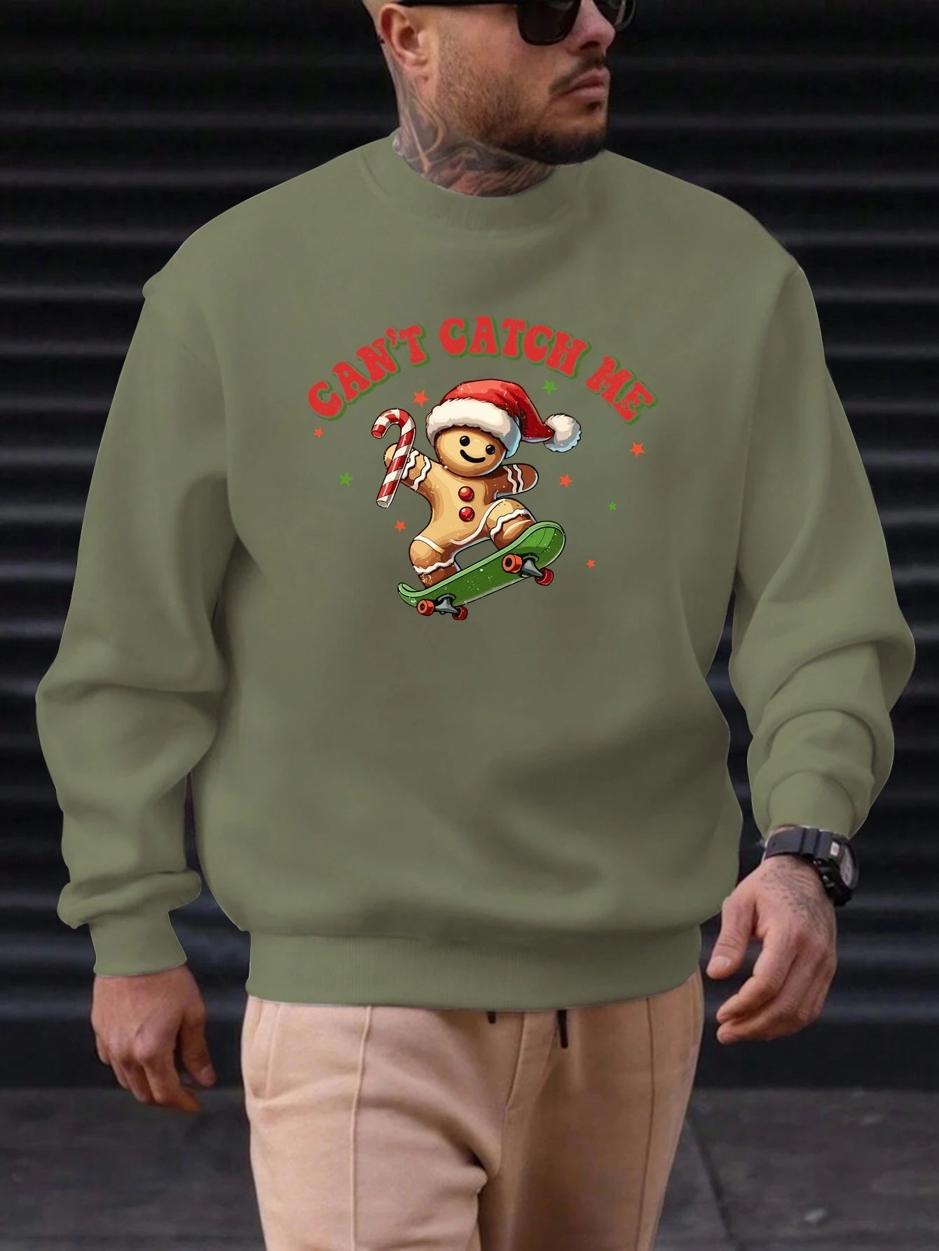 Men's Cotton Crewneck Sweatshirt CAN'T CATCH ME Graphic Print 2025 New Trending Fashion Casual High Quality Top Clothing