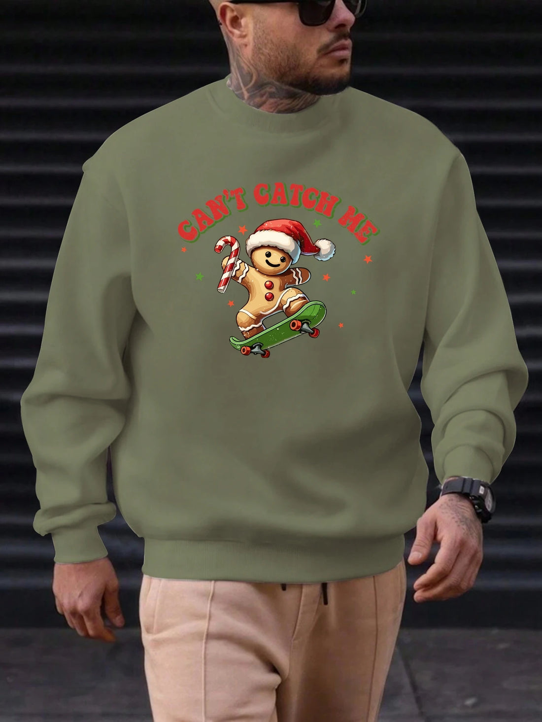 Men's Cotton Crewneck Sweatshirt CAN'T CATCH ME Graphic Print 2025 New Trending Fashion Casual High Quality Top Clothing