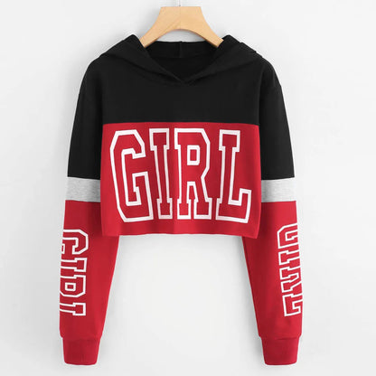 Women Sexy Cropped Hoodies Long Sleeve Letter Printed Drawstring Hooded Pullover Tops Girls Basic Crop Tops Y2k Clothes Women