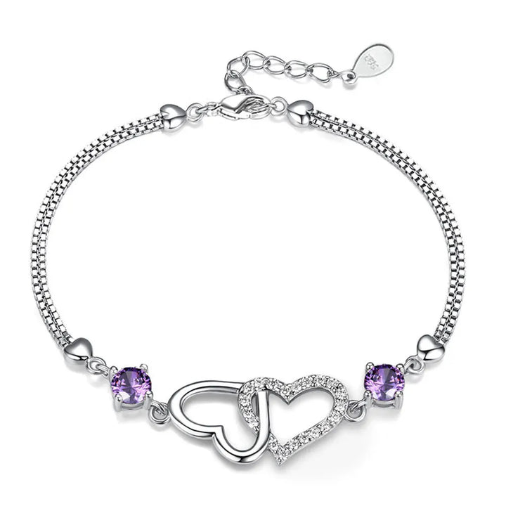 Pulsera de plata esterlina S925 incrustada con amatista natural y circonio en forma de corazón, pulsera para dama, joya con encanto, regalo de joyería para boda