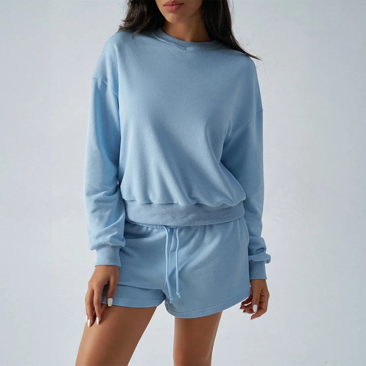 Women's Clothing 2025 Autumn And Winter Leisure Sports Ins Solid Color Pullover Sweater Three-point Pants Set