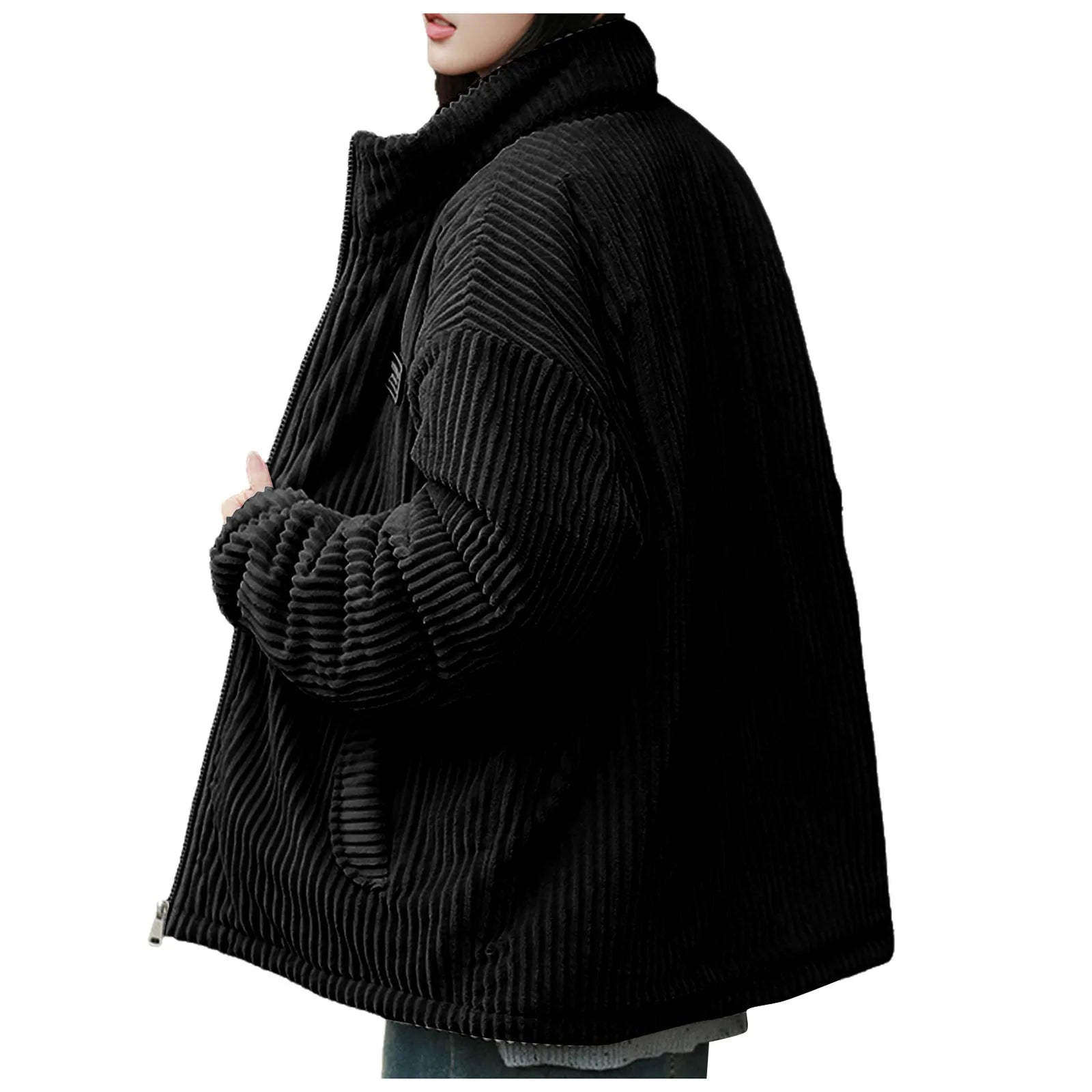 Men's Corduroy Winter Down Coat Streetwear Thick Cotton Padded Jacket Outdoor Turtleneck Zip Up Warm Quilted Parkas Men Clothing