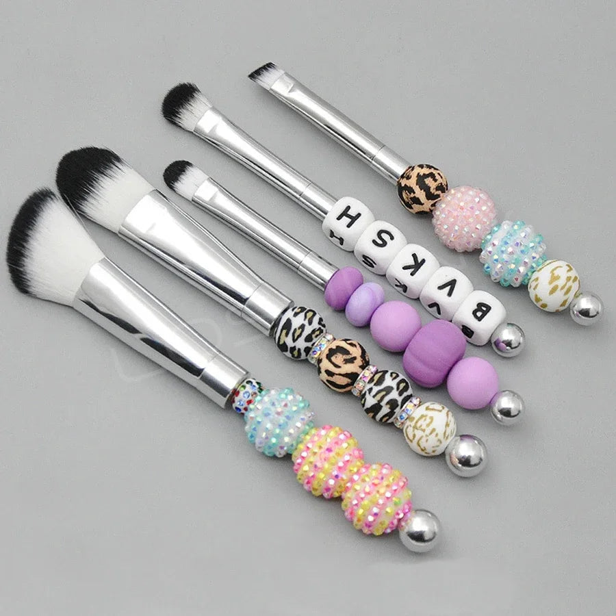 5pcs Beadable Makeup Brushes Unique Brushes Silicone Beads DIY Makeup Cosmetic Brushes Beaded Brushes Kit For DIY Halalzen
