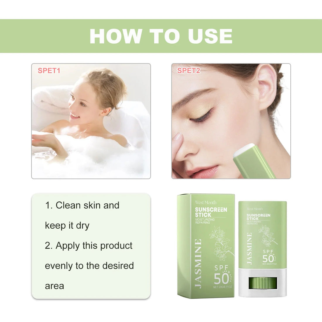Spf 50+ Sunscreen Stick UV Protective Brightening Waterproof Sweatproof Refreshing Deep Moisturizing Lightweight Sunscreen Stick Halalzen