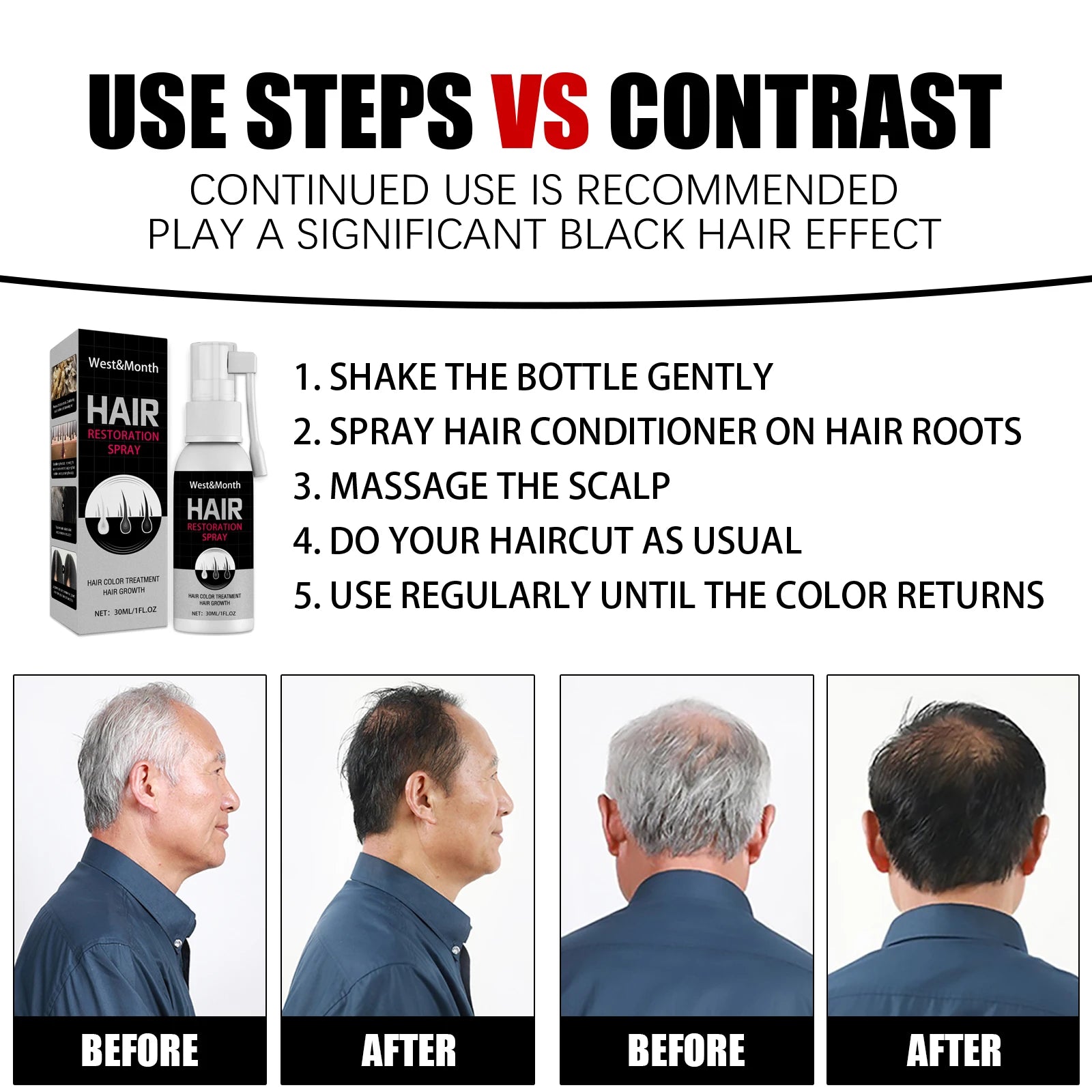 Herbal Extract Hair Spray Polygonum Multiflorum Gentle Nourish Scalp Restore Healthy White Grey Back To Black Scalp Conditioner Halalzen