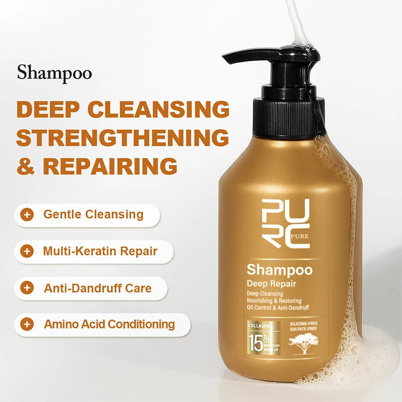 PURC Morocco Argan Oil Shampoo Conditioner Set Amino Acid Keratin Smoothing Repair Damaged Hair Treatment Sulfate-Free Hair Care Halalzen
