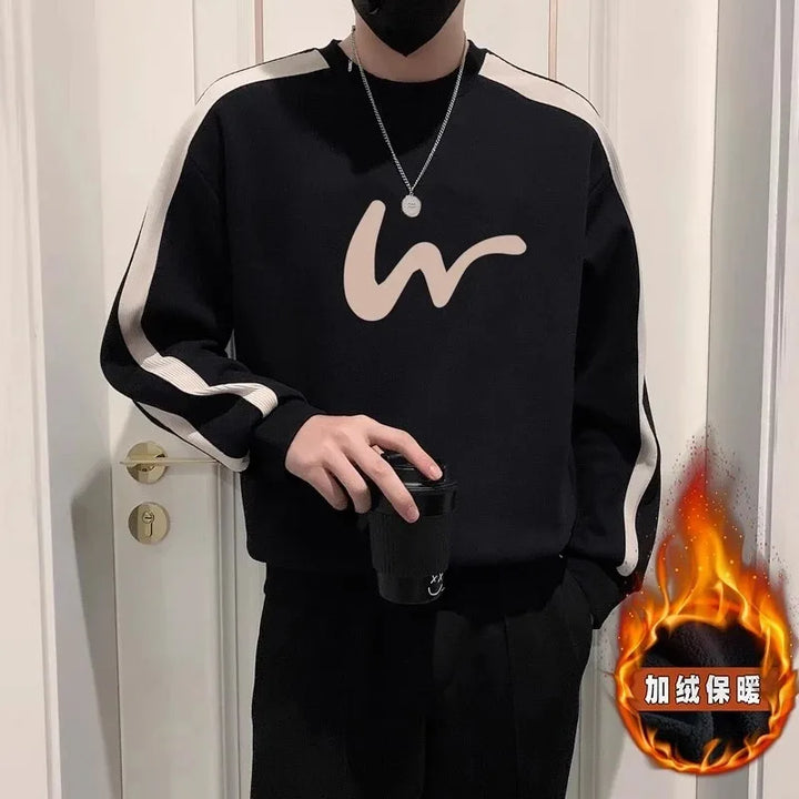 Yuvarlak Yaka Sweatshirt Bahar Sonbahar Erkek Sonbahar Kadife İçlik Rahat Uzun Kollu Gömlek