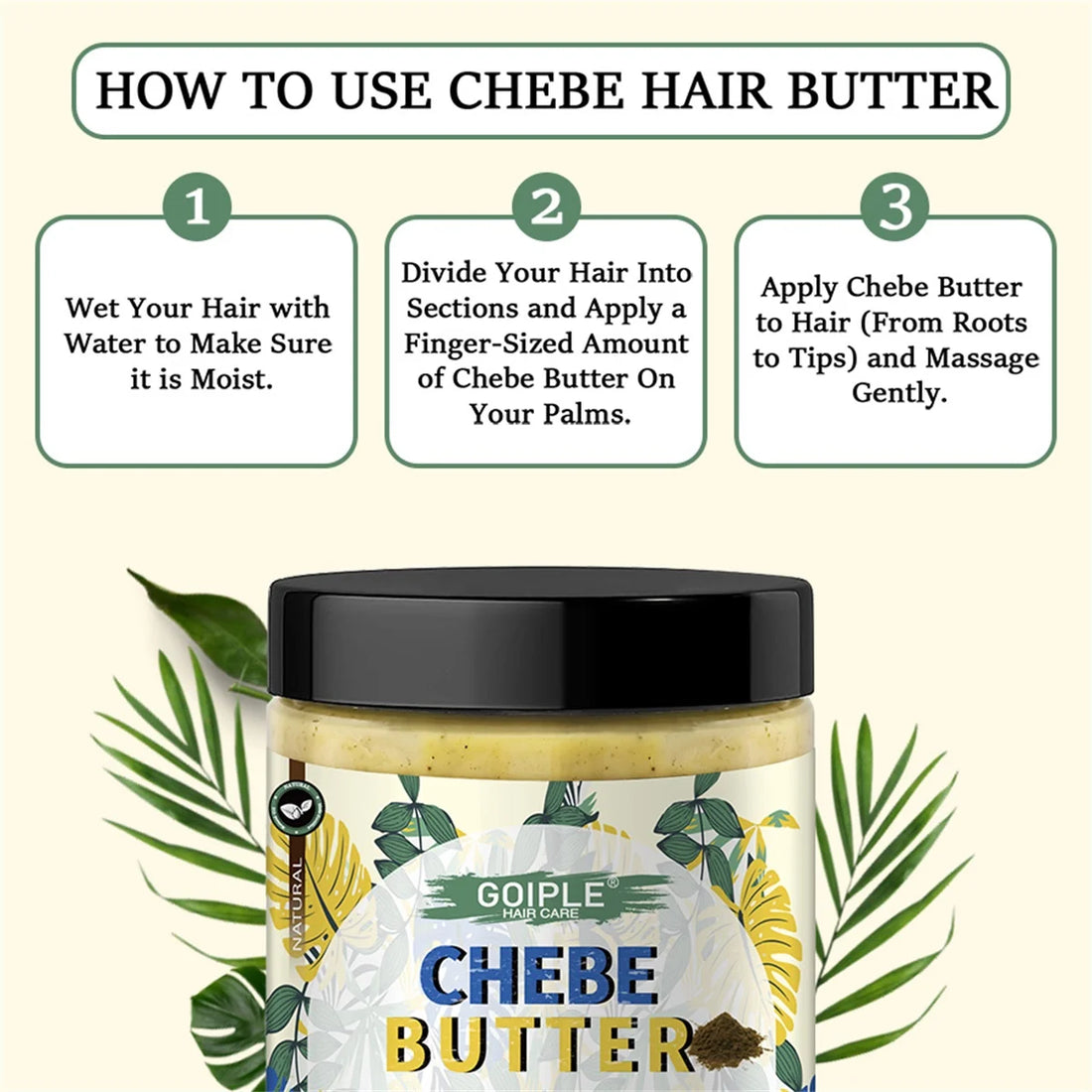 GOIPLE 250g CHEBE Butter for Men & Women Dry, Damaged,Frizzy Hair Moisturizing & Nourishing Cream,Natural Chebe Hair Growth Mask