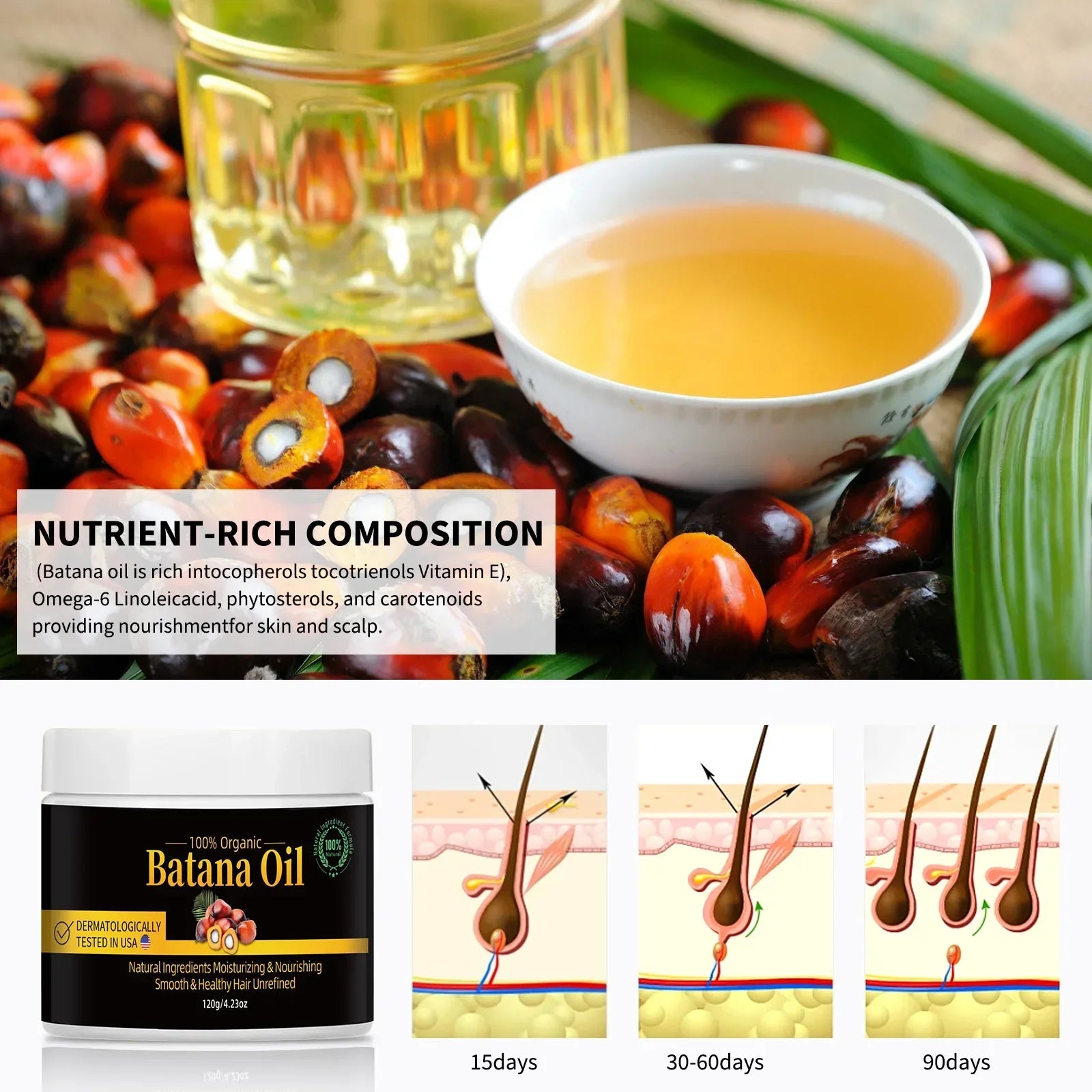 Batana Hair Oil Nourishes Scalp Moisturizes to Reduce Split Ends and Hair Loss Natural Botanical Hair Treatment Oil