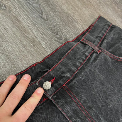 Y2K Vintage Jeans Harajuku Spider Web Printing Black Loose Wide Leg pants Hip Hop Men Women Punk Rock Streetwear Wide Leg Jeans