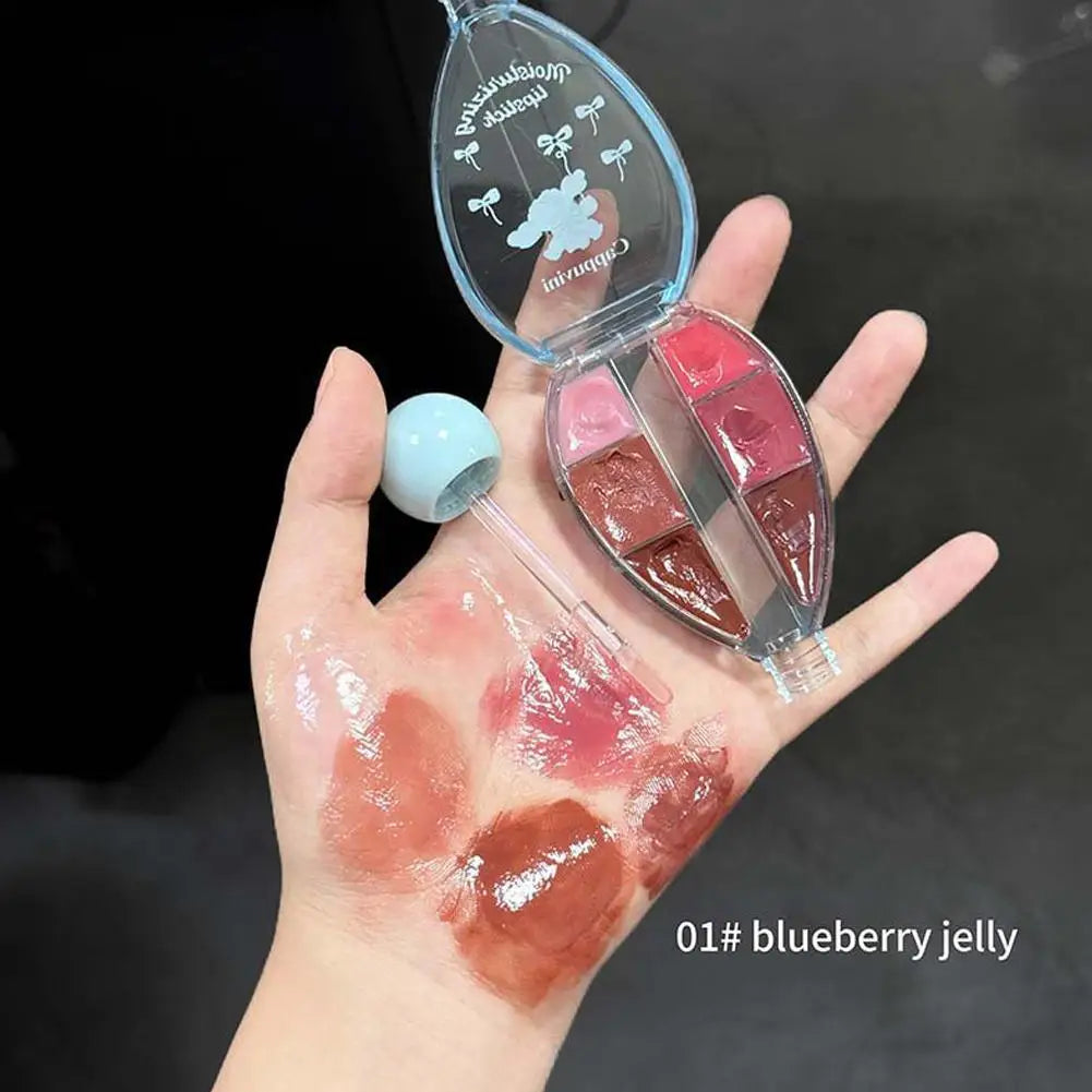 1/2PCS Six-color Strawberry Mirror Jelly Lipstick Palette Juicy Pink Solid Lip Gloss Set Moisturizing Lip Oil Tint with Silicone