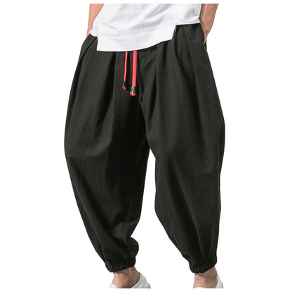 New Oversize Men Loose Harem Pants Autumn Chinese Linen Overweight Sweatpants High Quality Casual Brand Trousers Male