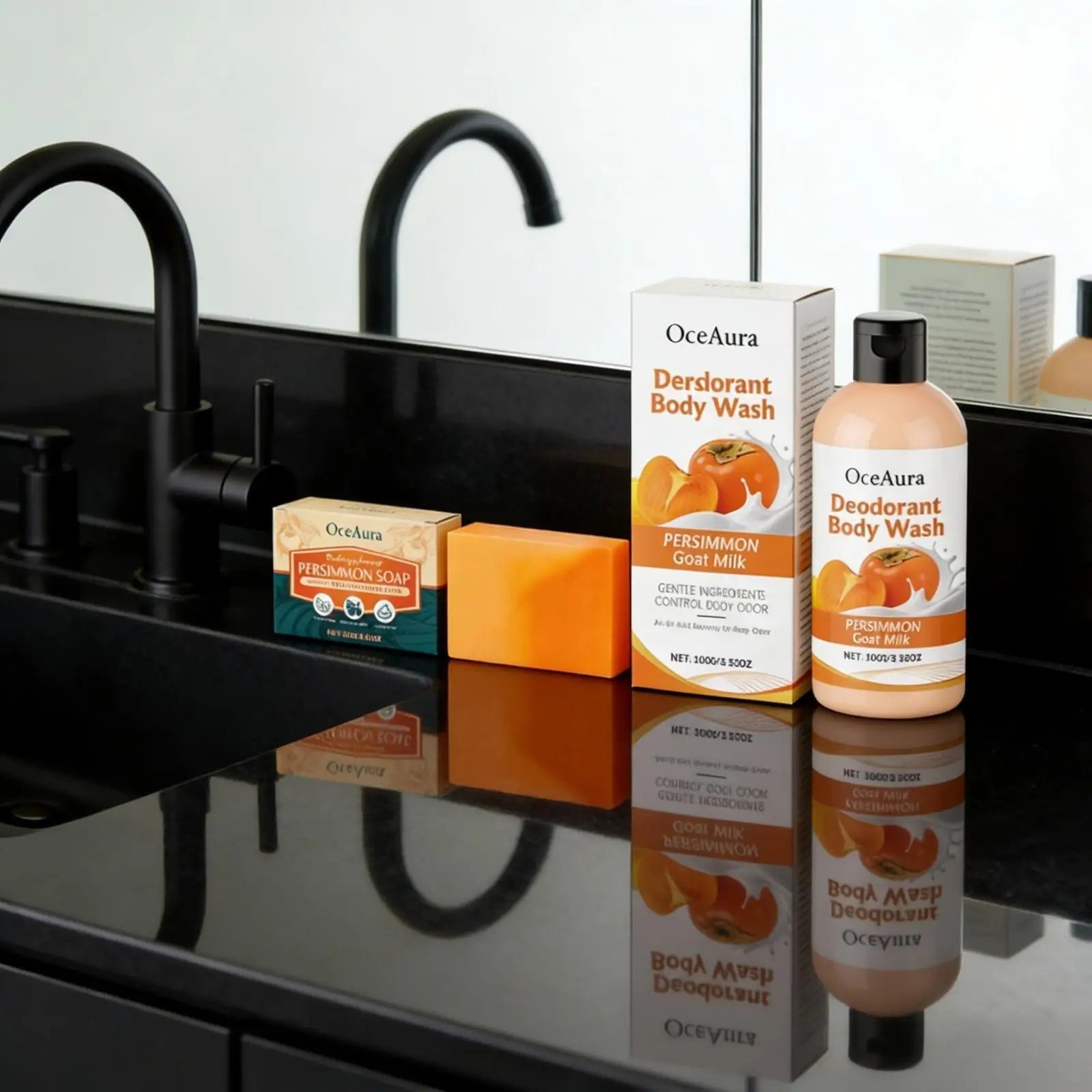 OceAura Persimmon Soap Bar for Body Odor Control Deodorant Professional Skin Cleaning Goat Milk Body Wash Persimmon Shower Gel Halalzen