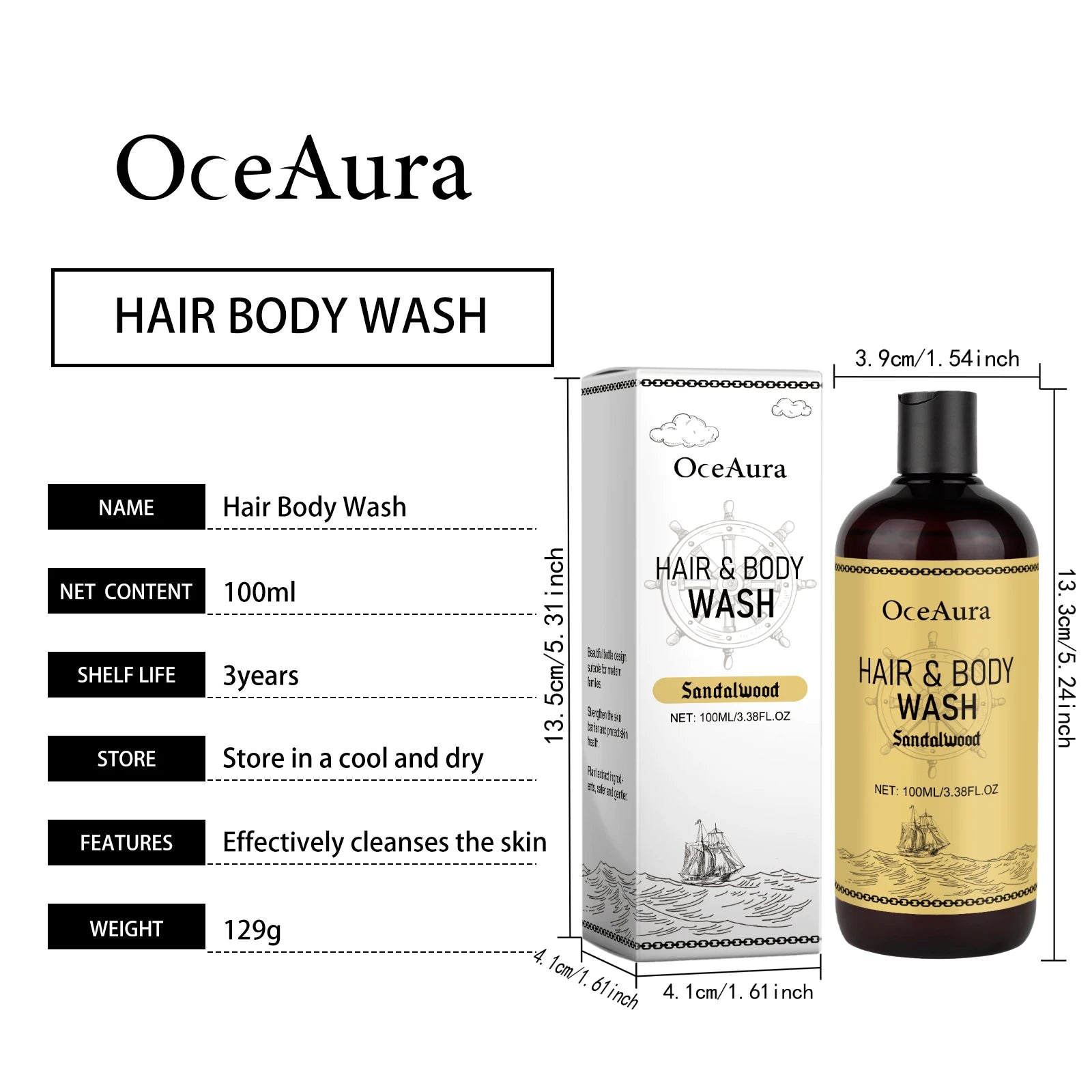 OceAura 2-in-1 Shampoo & Body Wash for Men - Moisturizing Body Wash, Skin & Scalp Cleanser, Hair Shampoo Halalzen