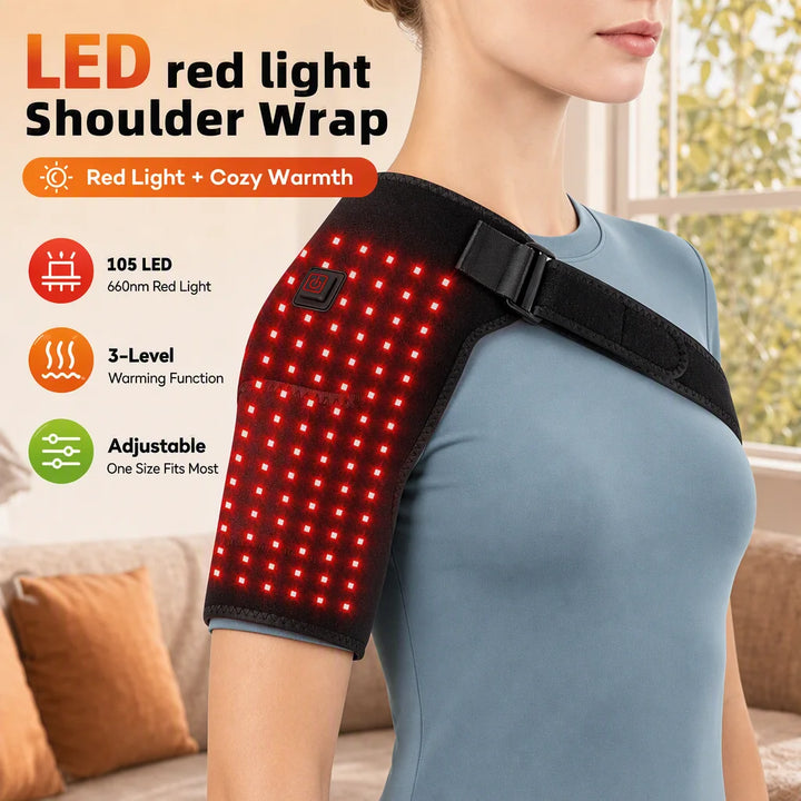 USB Electric Heated Shoulder Wrap 105 LED 660nm Red Light Shoulder Pad,3-Level Hot Compress Shoulder Brace,Joint Support Protect