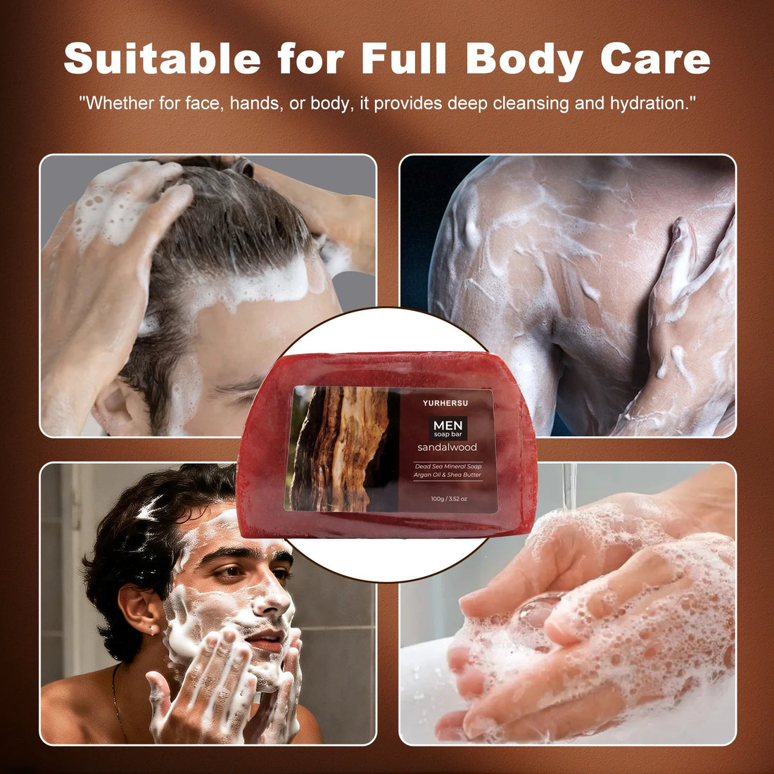 Organic Sandalwood Face Wash Soap, Oil Control, Blackhead Remover, Gentle Cleansing for Men Women, Daily Skin Care Halalzen